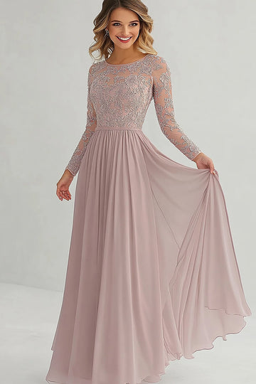 Elegant Dusty Rose A Line Long Sleeves Mother of Bride Dress with Lace